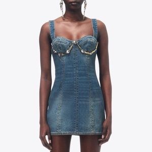 AREA DENIM MINI DRESS - CRYSTAL CLAW CUP MINI - INDIGO WASH NWOT TAYLOR SWIFT